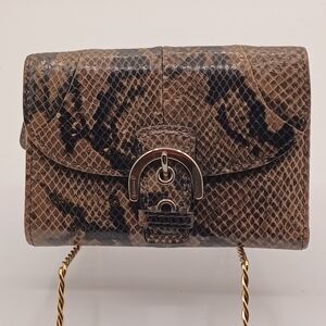 Coach Leather Snakeskin Embossed Tri-Fold Wallet
